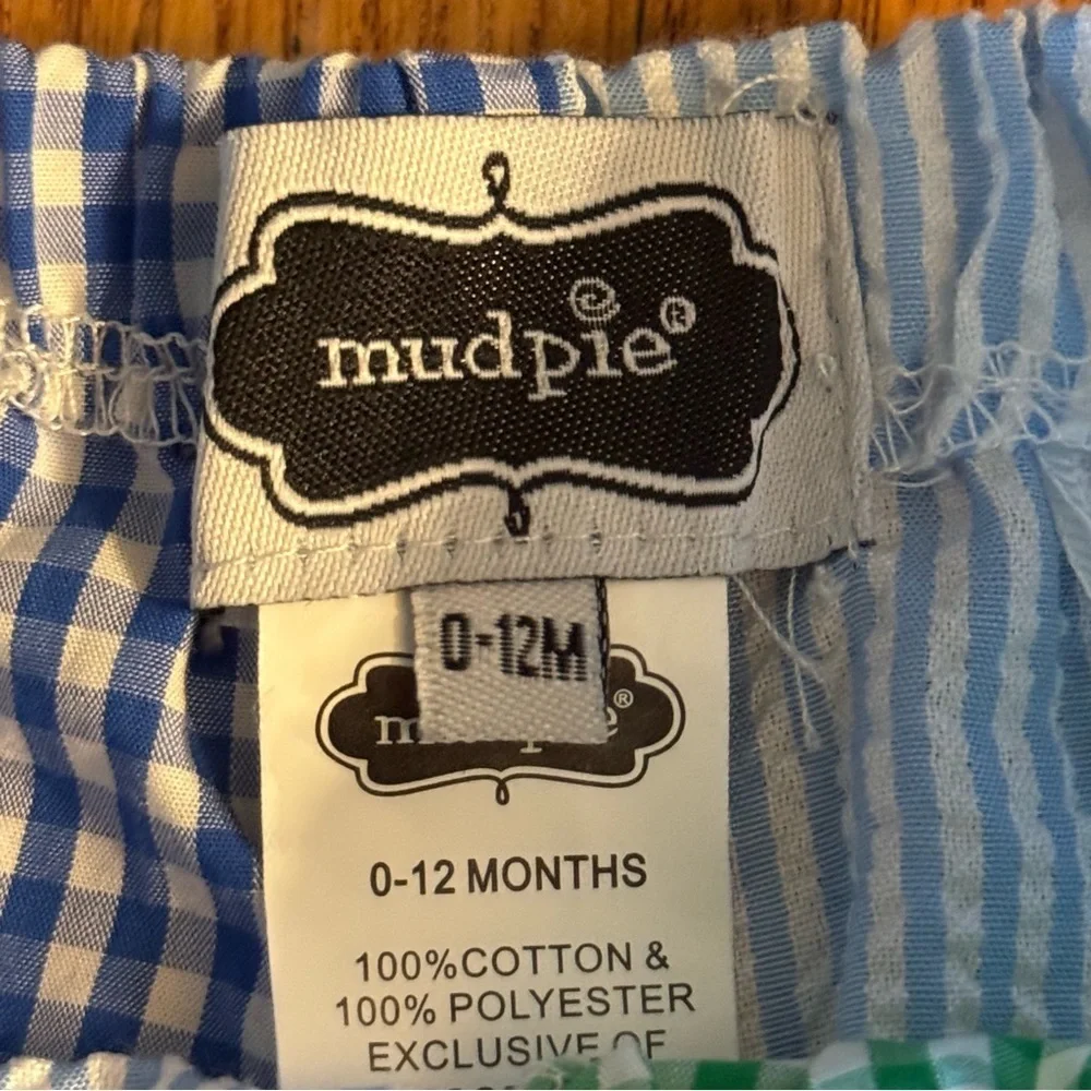 Mud Pie Blue and Green Plaid Diaper Cover Boys Size 0-12M